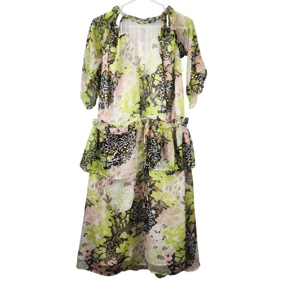 Opening Ceremony Floral Dress Size 4 in Green Cold Shoulder Midi NWT - Picture 2 of 13